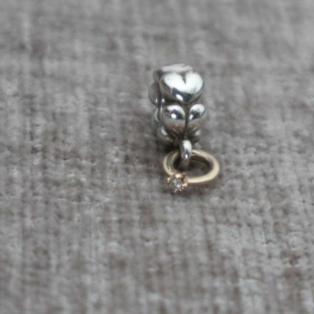 Pandora Heart & 14K Solitaire I Do Diamond Ring Dangle Charm